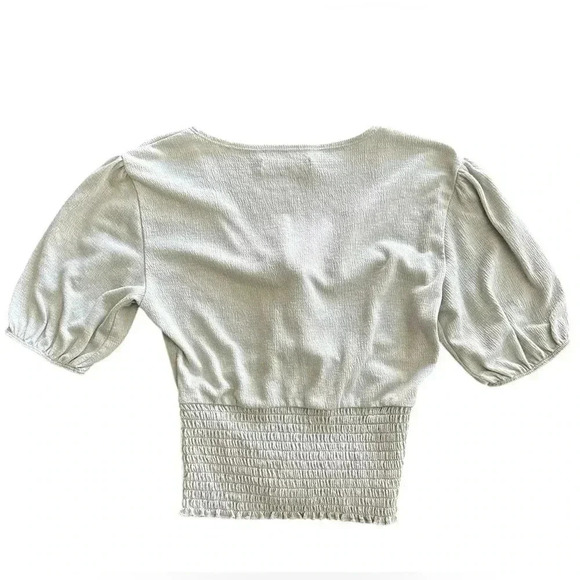 Abercrombie & Fitch Smocked Blouse Shirt With Tie Front Size Small Green - Picture 6 of 8